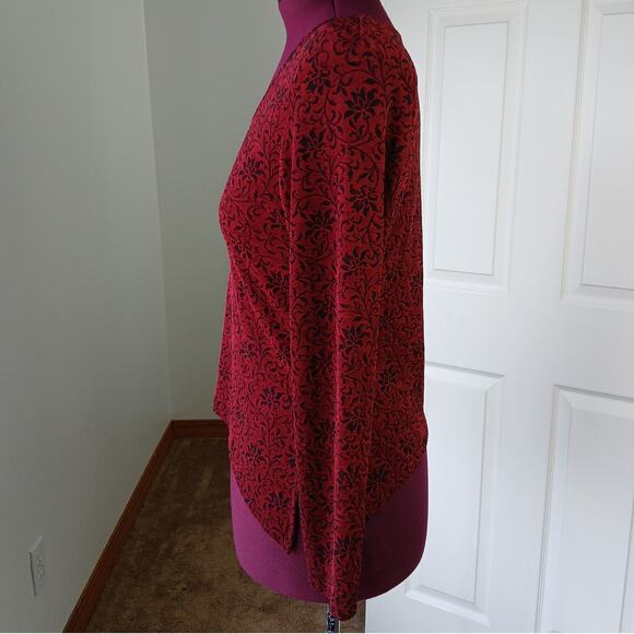 Rabbit Designs Vintage 80s Floral Blouse 10M long sleeve red black shoulder pads - Picture 6 of 16